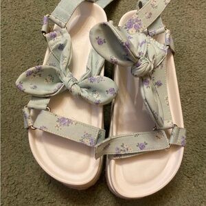 JustFab Floral Bow Sandals - Light Blue and Purple